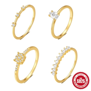 Minimalist 925 Sterling Silver Ring Gold Plated Water Drop Round Zirconia Geometric Fashion Jewelry For Women