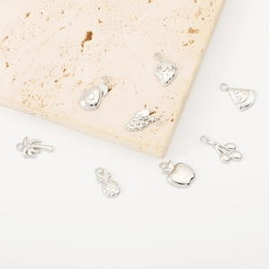 Silver stainless steel fruit charms including strawberry, grape and pineapple pendants