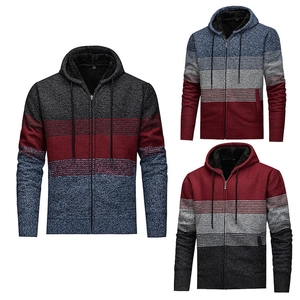 Cardigan In Maglia Con Cappuccio Da Uomo Righe Color Block Foderato In Pile Maglione Invernale Caldo Giacca Zip