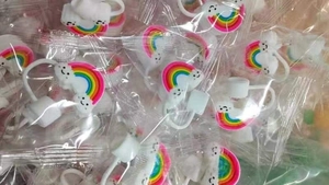 Rainbow and cloud straw cover caps in individual packaging for bulk wholesale