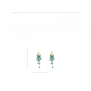 Detailed size chart for bohemian tassel earrings with copper, crystal and zircon specs