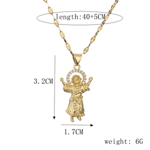 Detail of 18K gold plated angel pendant with dimensions 3.2cm by 1.7cm on white background