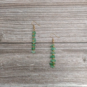 Handmade natural green crystal bead tassel earrings with elegant gold accents