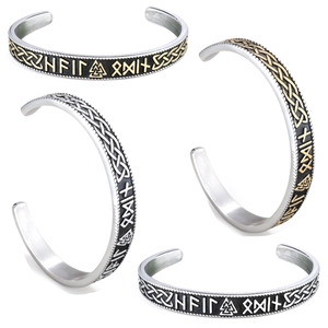 Viking Cuff Bracelet Stainless Steel Nordic Runes Celtic Knot Valknut Vintage Open Bangle Retro Jewelry For Men Women