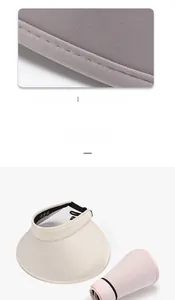 Detail showing foldable design and fine stitching of large brim UV sun visor hat