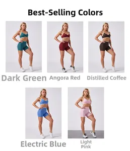 Yoga-Set mit Kontrastsaum in Dunkelgrün, Rot, Kaffee, Blau und Rosa zur Auswahl