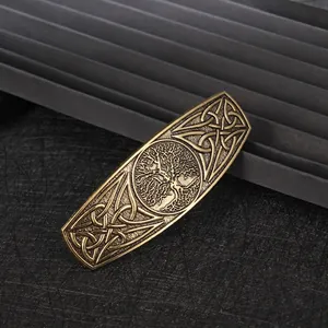 Vintage bronze Tree of Life hair clip with Celtic knot engraving for women