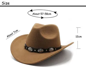 Size chart for camel western cowboy hat showing 58cm head circumference and 7cm brim