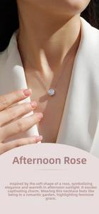 Close-up of a six-prong moissanite solitaire necklace worn with a white blazer