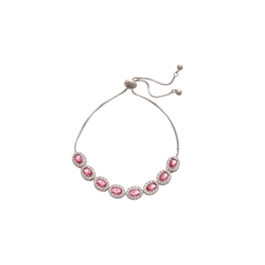 Bracelet en zircon rose ovale avec fermoir coulissant argenté et petits diamants brillants