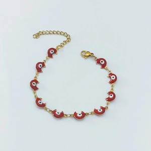 Goldenes Mond Armband mit roten Evil Eye Anhängern und verstellbarer Verlängerung