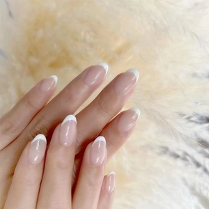 French Style Almond Press On Nails White Tips Nude Pink Artificial Fake Nails Short Oval Manicure For Women Girls