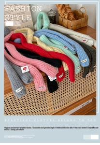Macro view of multi-colored knit scarves with VEGETABLE label on a woven texture