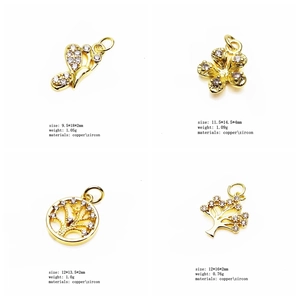 Detailed size and weight specs for gold butterfly and tree pendants with cubic zirconia