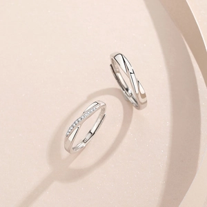 S925 sterling silver Mobius couple rings set with adjustable open band for lovers