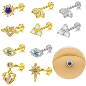 Stainless Steel Lip Piercing Stud Jewelry Rhinestone Inlaid Heart Star Eye Design For Unisex Body Piercing Accessories