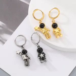 Astronaut Spaceman Star Hoop Earrings Stainless Steel Asymmetric Fashion Space Jewelry Gift For Men Women Trendy