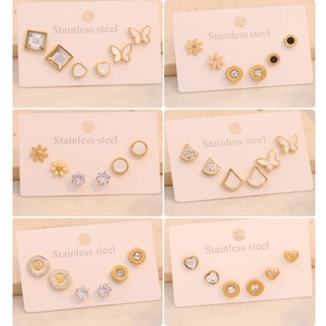 Geometric Stud Earrings Stainless Steel Gold Plated Rhinestone Shell Heart Butterfly Flower For Women Chic Fashion Jewelry