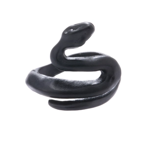 Detailed view of creative snake-shaped open ring in matte black finish for a bold look