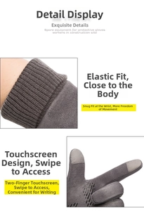 Detail of touchscreen compatible index finger and thumb on grey suede cycling gloves