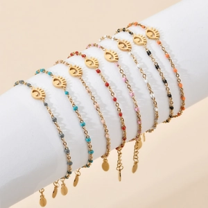 Evil Eye Bracelet Stainless Steel Hollow Eye Pendant Colorful Enamel Beads Gold Plated Fashion Jewelry For Women