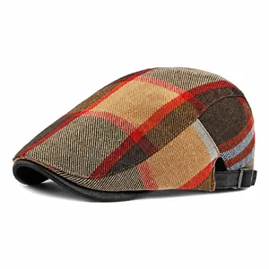 Gorra clásica de cuadros para hombre y mujer con visera de cuero y hebilla metálica