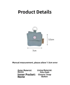 Detailed size view of a 7x5.5cm mini denim earphone case with a metal hook clasp