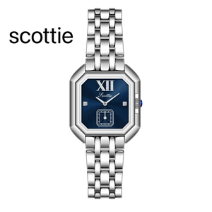 Montre femme carrée Scottie élégante avec cadran bleu et bracelet en acier argenté