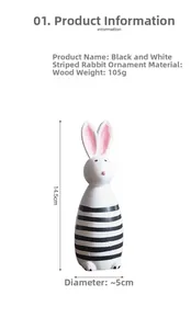 Specifiche dettagliate sulle dimensioni del coniglio in legno a righe, altezza 14,5 cm