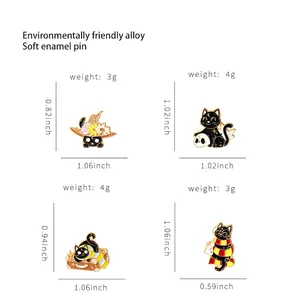 Wizard black cat enamel pins set featuring magic moon and academy scarf styles