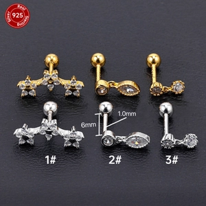 S925 Sterling Silver Stud Earrings For Women Rhinestone Inlaid Zirconia Style Screw Back Earrings Flower Star Piercing Jewelry