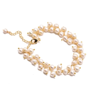 Elegant multi-layer natural freshwater pearl bracelet with adjustable gold clasp