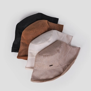 Close-up of lightweight lace sun hats in black, brown, beige, and khaki color options