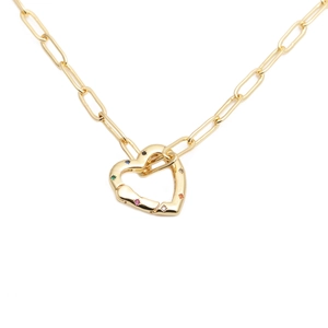 Collier hip hop doré avec pendentif en forme de cœur serti de zircons multicolores