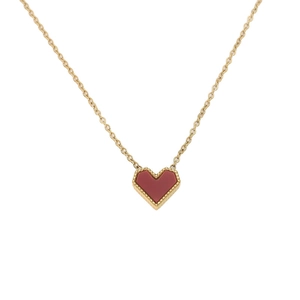 18k gold-plated titanium steel necklace featuring a red heart pendant with bead edging