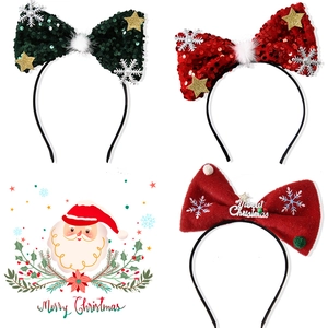 Three festive Christmas headbands featuring colorful sequins, stars, and Merry Christmas text
