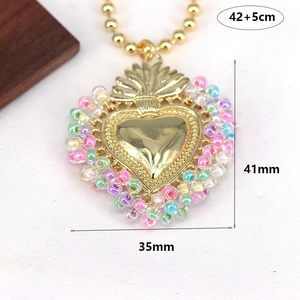 Bohemian Sacred Heart Pendant Necklace Copper Gold Plated With Colorful Beads Ethnic Style Jewelry Gift For Women