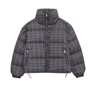 Women's Plaid Quilted Padded Jacket Vintage Stand Collar Drawstring Hem Loose Thick Cotton Coat Winter Outerwear For Women