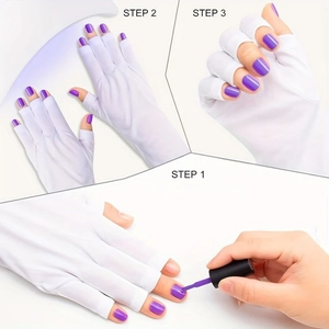 Three-step tutorial for UV protection fingerless manicure gloves in white fabric