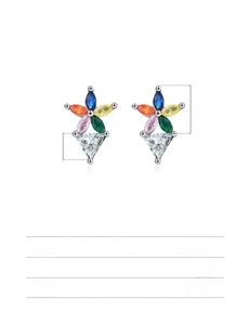 Detailed size parameters of 925 sterling silver rainbow zircon flower stud earrings