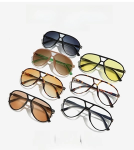 Matrix layout of aviator sunglasses and clear frames in various lens and frame colors