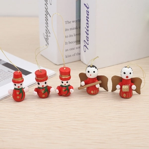 Handcrafted wooden Christmas tree ornaments featuring nutcrackers and angels set of 5