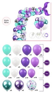 Mermaid balloon arch kit detail with purple, teal balloons and star foil decorations