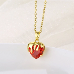 Heart Pendant Necklace Stainless Steel Zircon Crystal Melting Drip Design Sweet Romantic Style Jewelry For Women