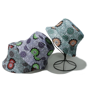 Cappelli da sole bohémien con stampa floreale e design a secchiello traspirante per donna