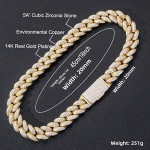 Macro detail of 20mm Cuban link chain with 5A+ cubic zirconia on black leather