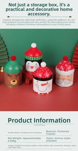 Close-up of festive Christmas tin boxes featuring Santa, reindeer, and snowman designs