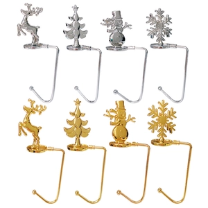 Christmas Stocking Hangers Durable Metal Mantel Hooks Fireplace Decoration Snowflake Reindeer Tree Snowman Festive Home Decor