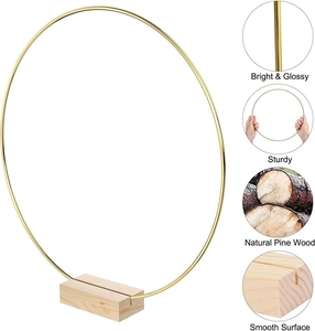 Gold metal floral hoop with natural pine wood base for wedding table centerpieces DIY