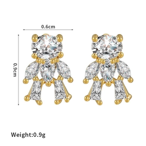 Cute bear stud earrings with sparkling cubic zirconia and detailed size measurements